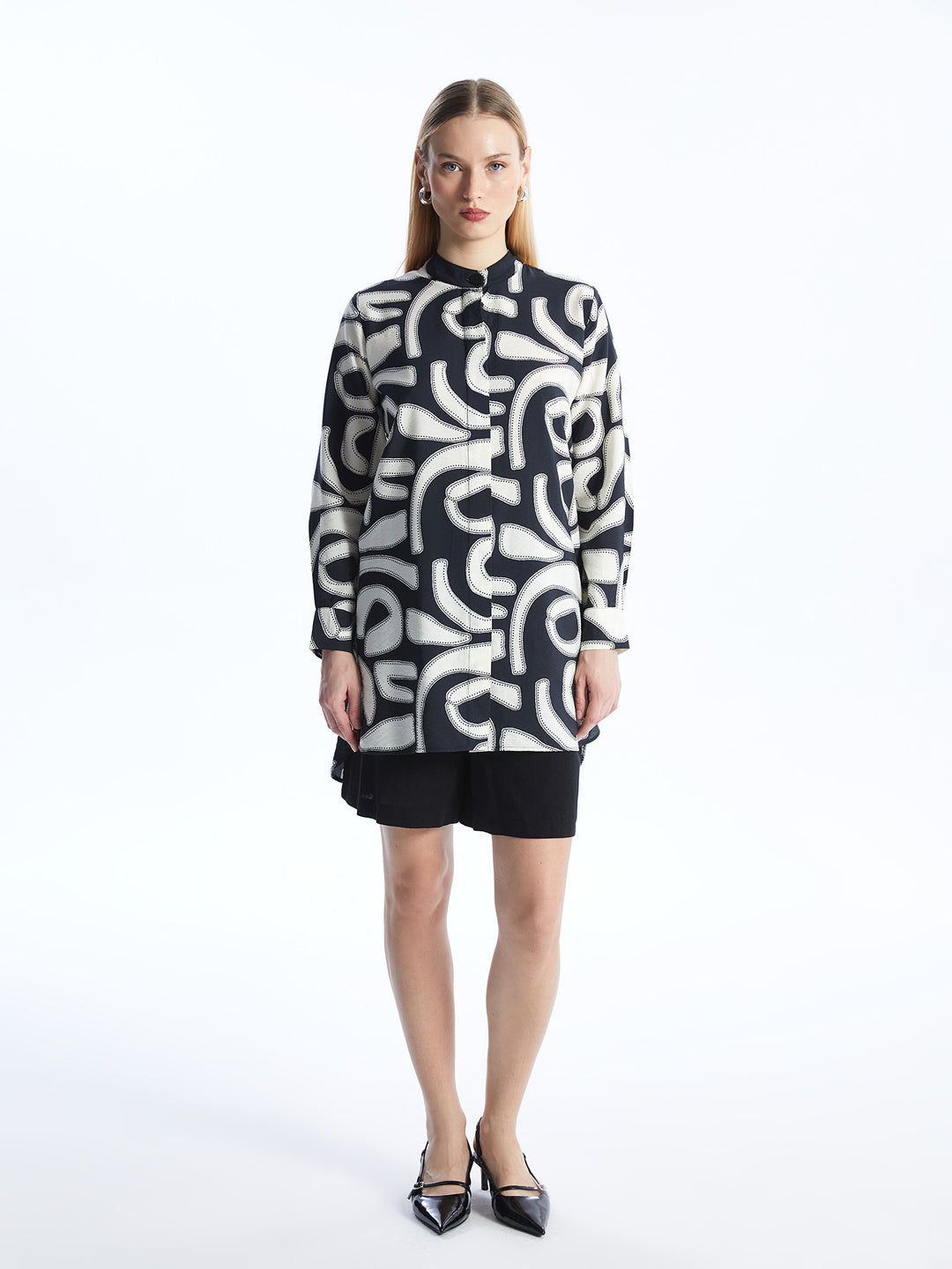 Judge Collar Patterned Women Shirt Tunic