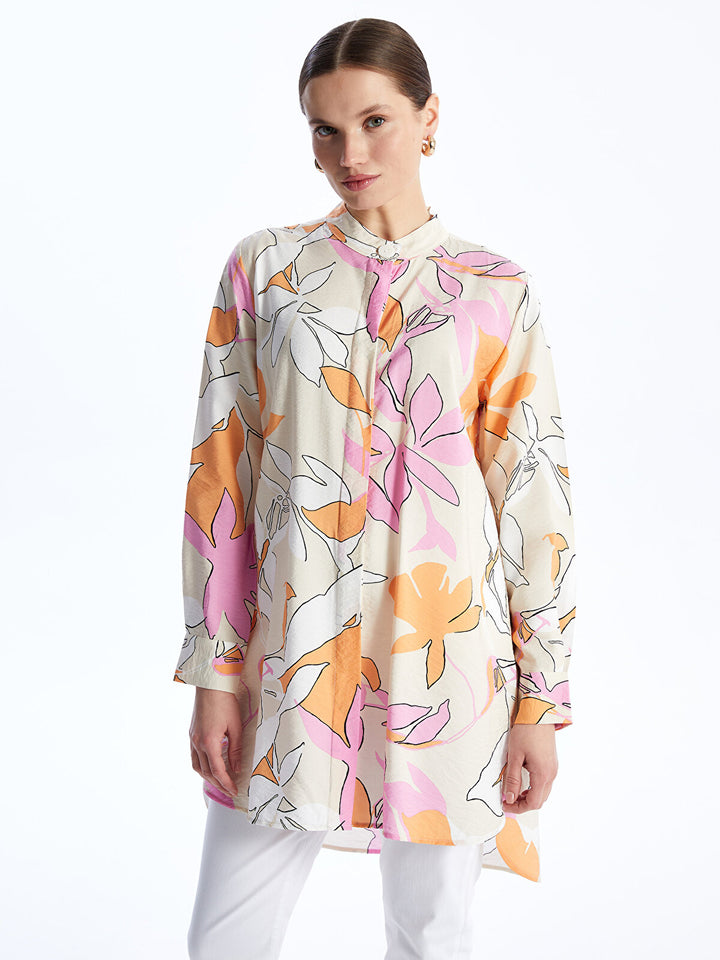 Judge Collar Patterned Women Shirt Tunic