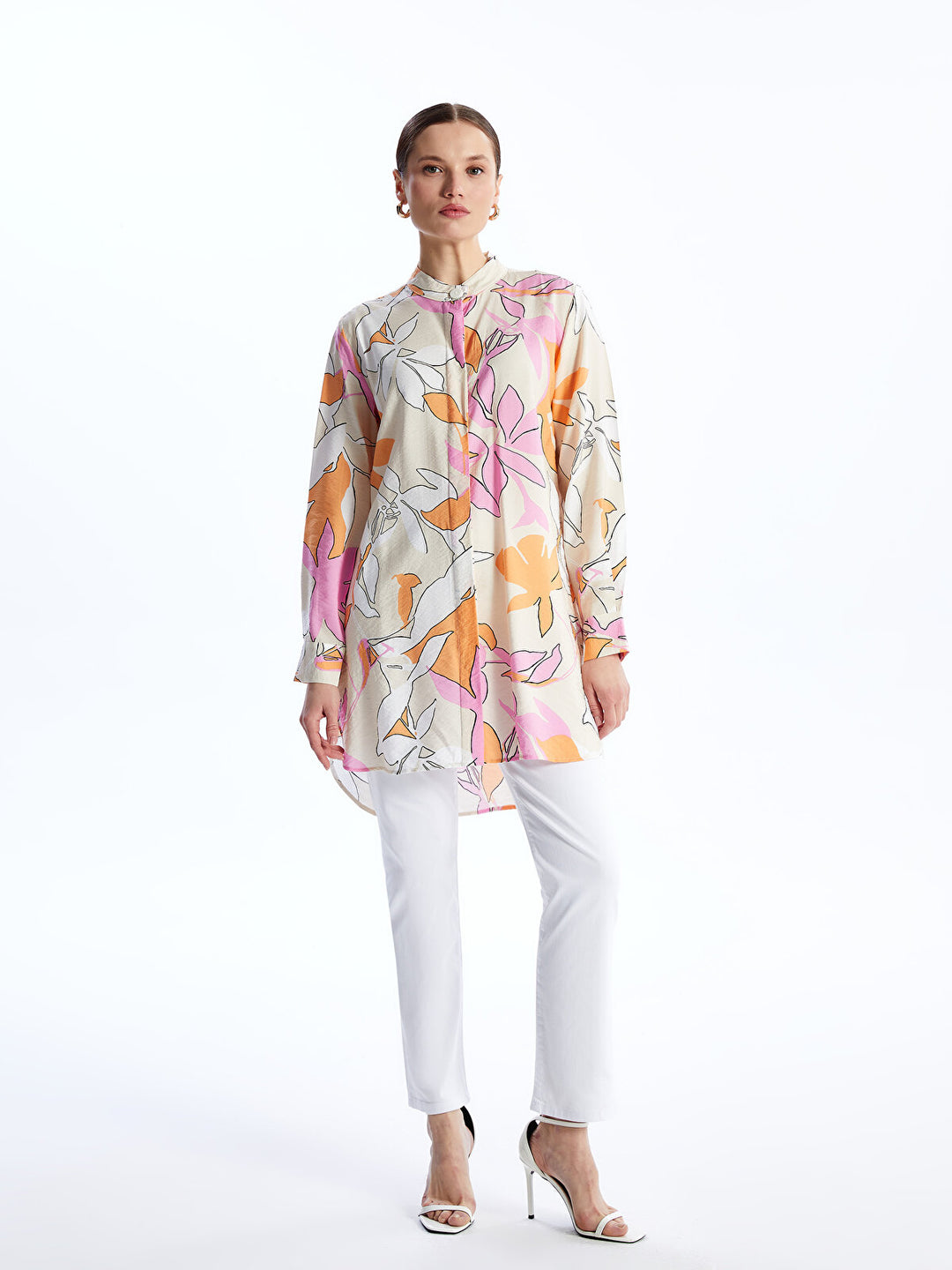 Judge Collar Patterned Women Shirt Tunic