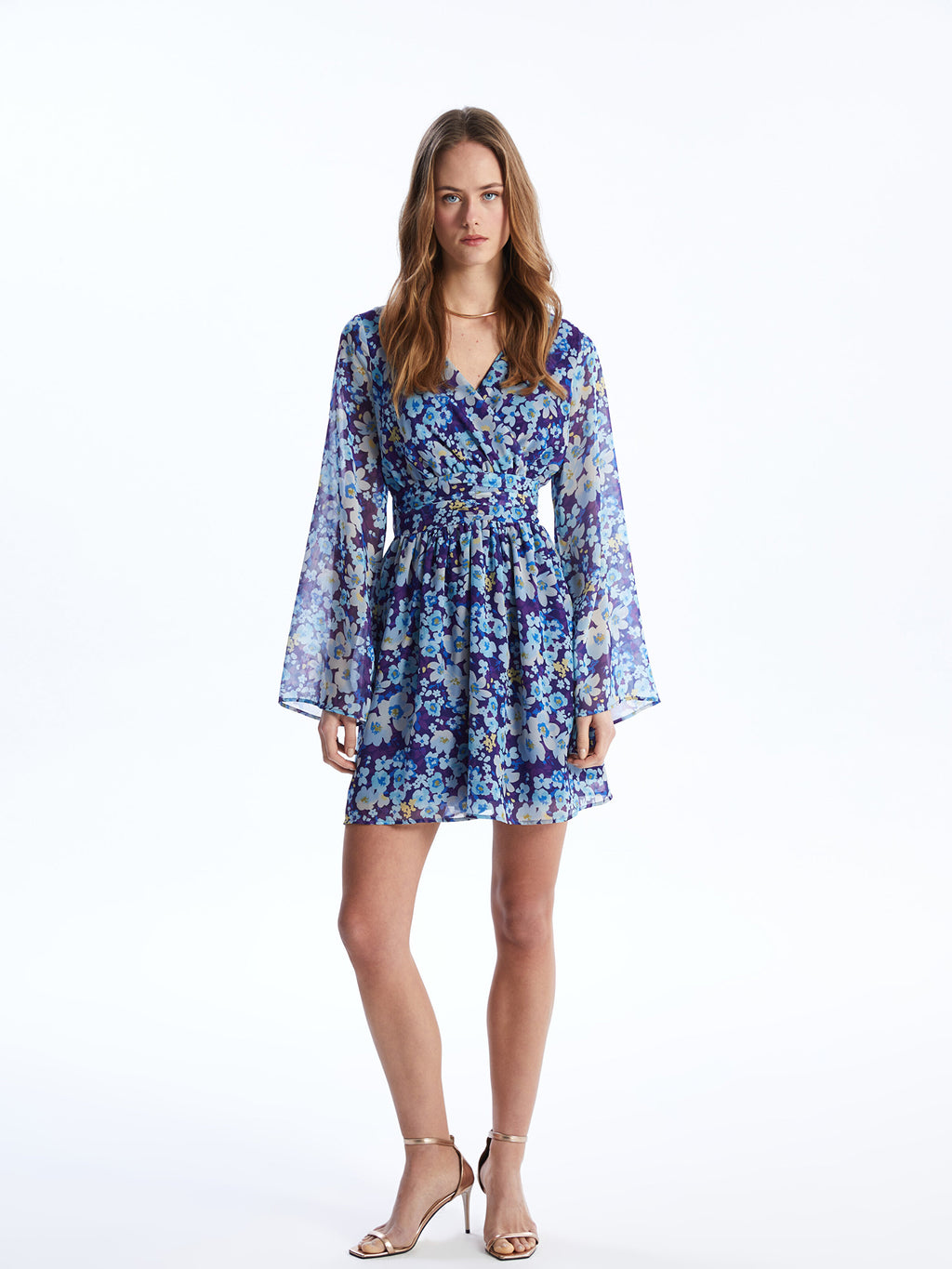 Double Breasted Collar Patterned Long Sleeve Women Dress