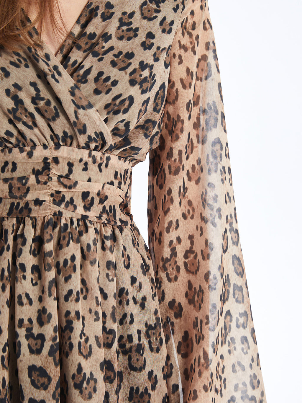 Double Breasted Collar Patterned Long Sleeve Women Dress