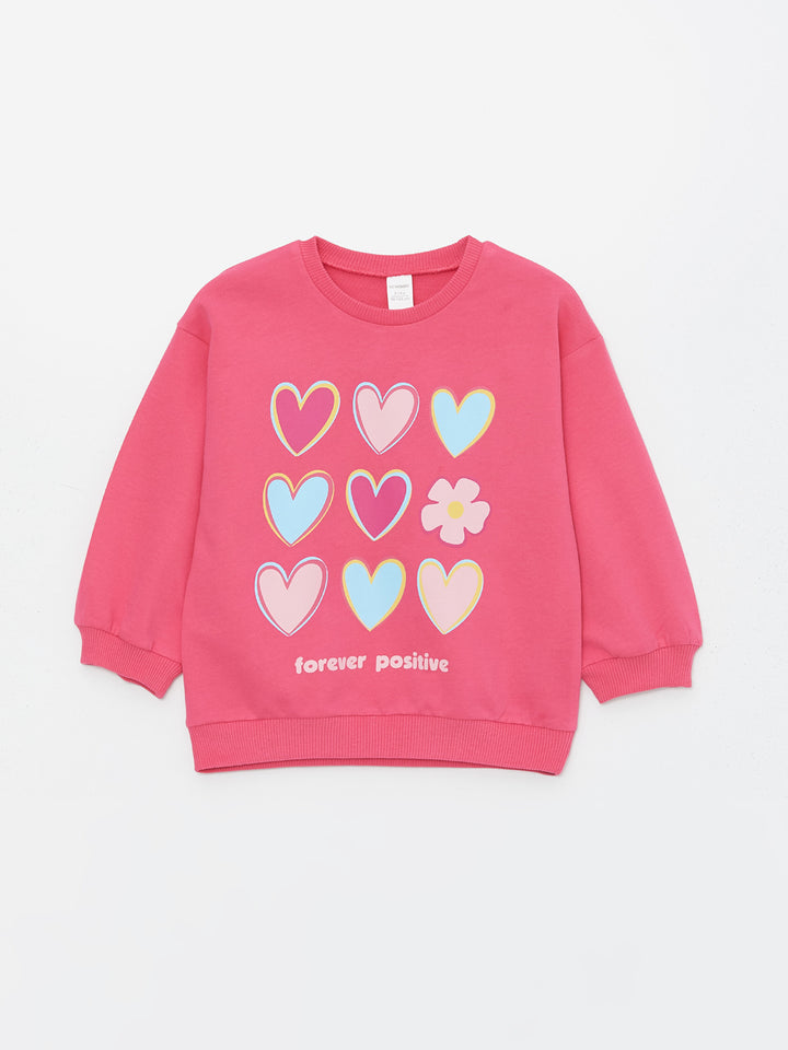 Crew Neck Printed Baby Girls Sweatshirt