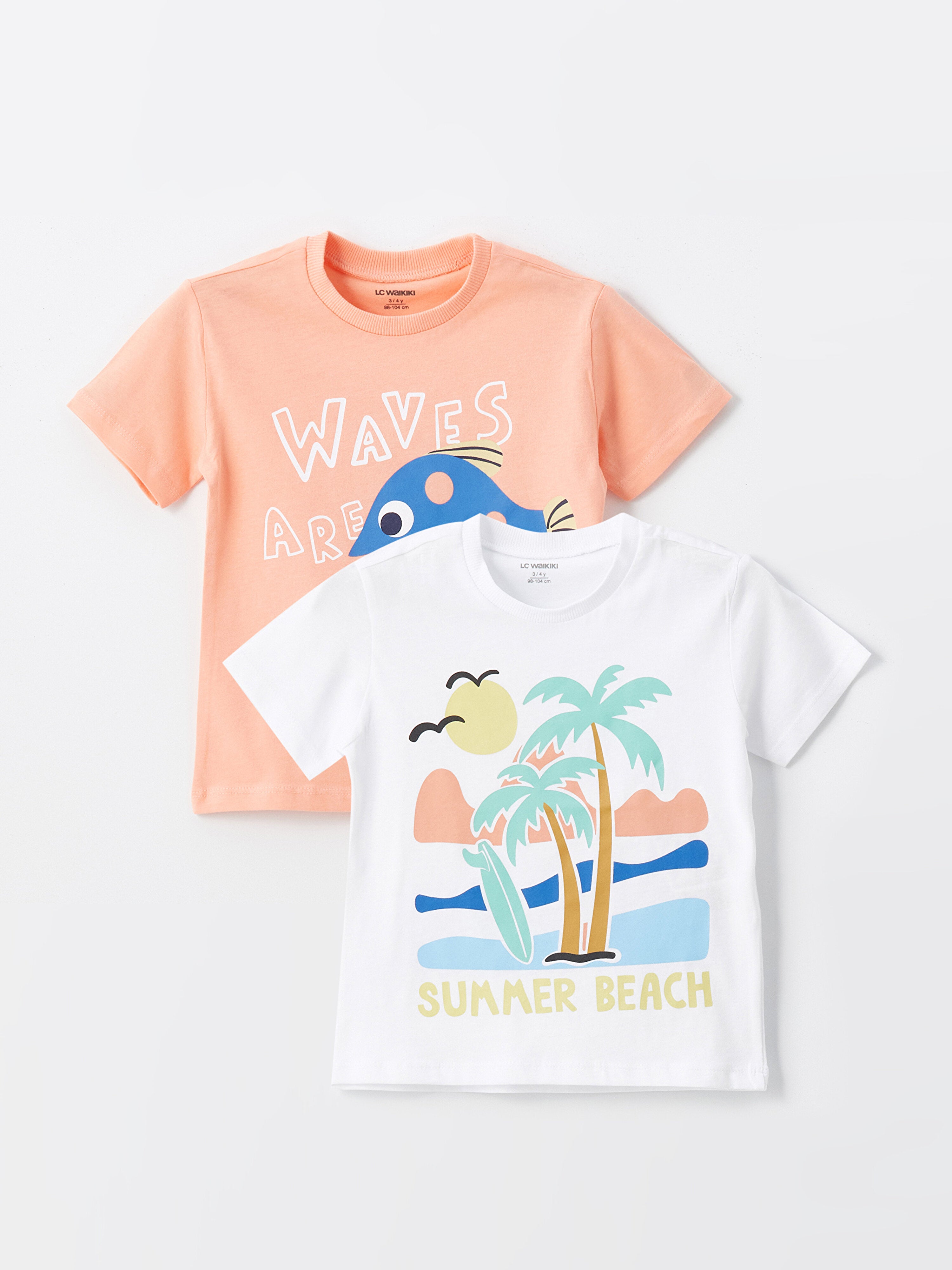 Crew Neck Short Sleeve Printed Baby Boy T-Shirt, Pack of 2