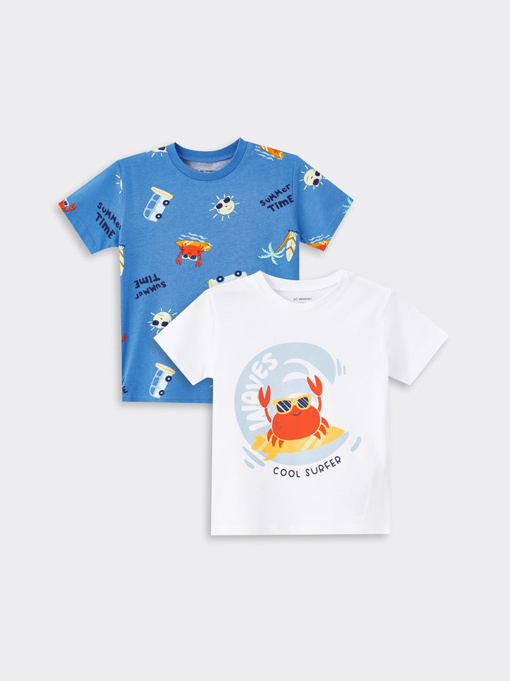 Crew Neck Short Sleeve Printed Baby Boy T-Shirt, Pack of 2
