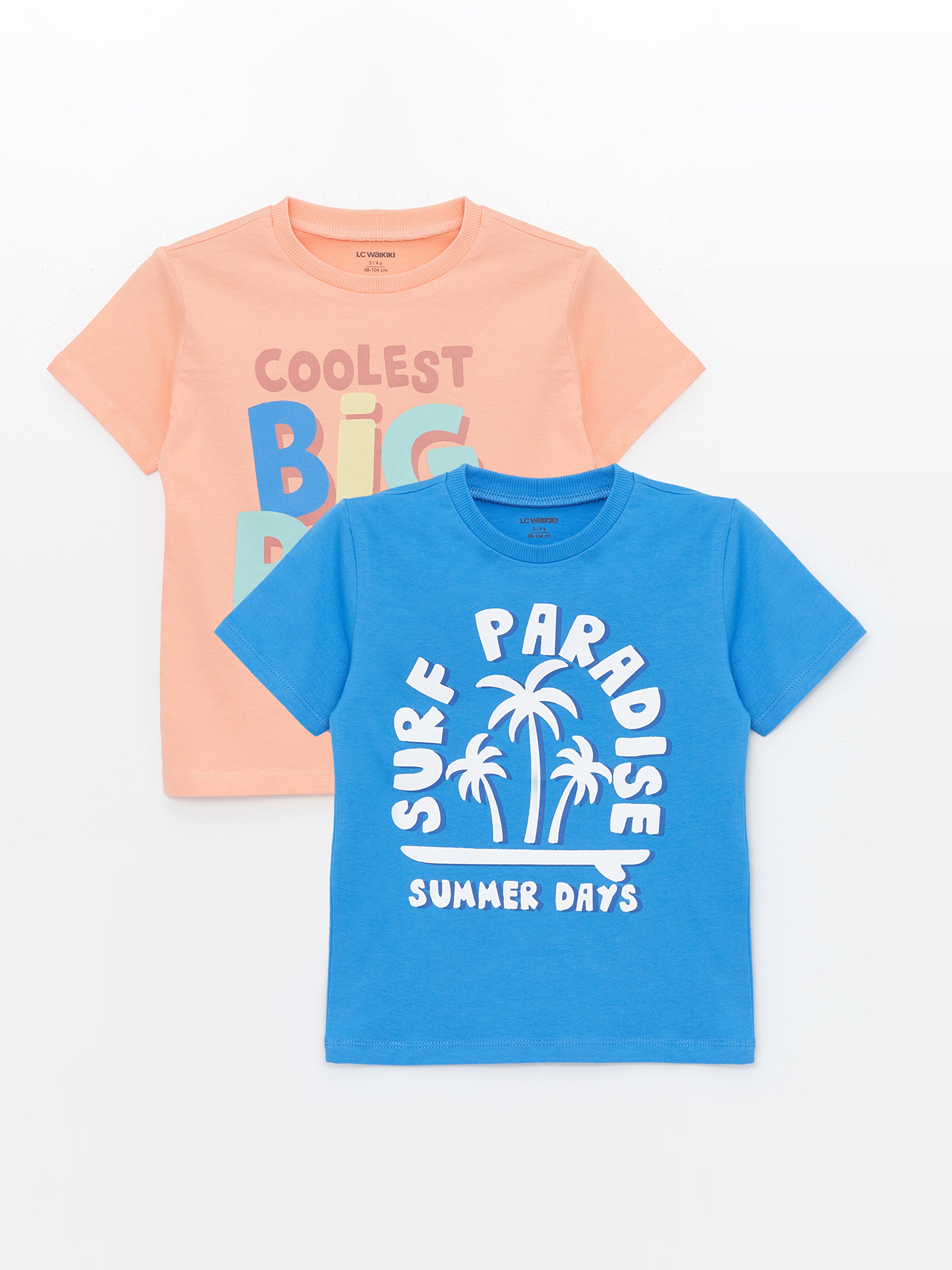 Crew Neck Short Sleeve Printed Baby Boy T-Shirt, Pack of 2