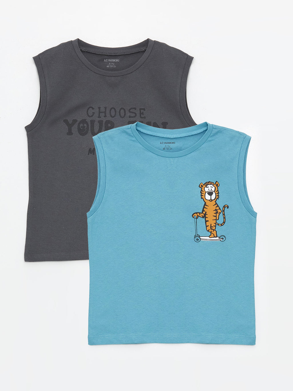 Crew Neck Sleeveless Printed Baby Boy Undershirt, Pack of 2