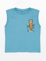 Crew Neck Sleeveless Printed Baby Boy Undershirt, Pack of 2