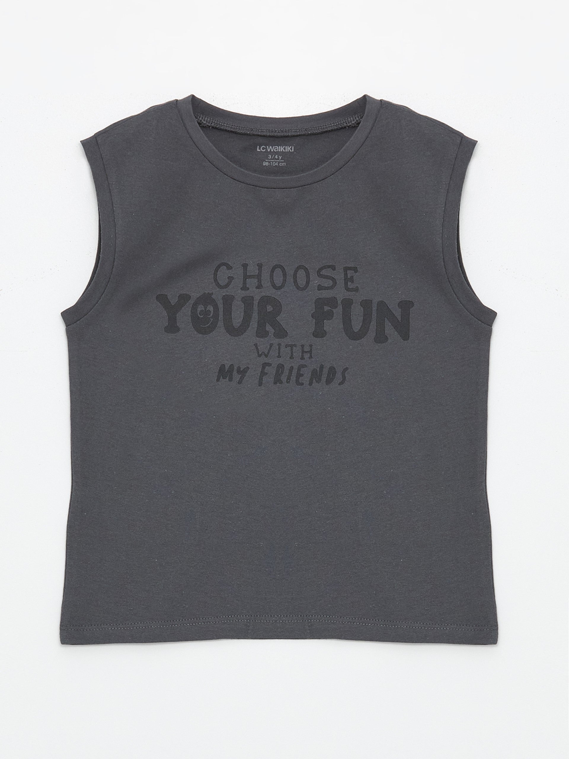 Crew Neck Sleeveless Printed Baby Boy Undershirt, Pack of 2