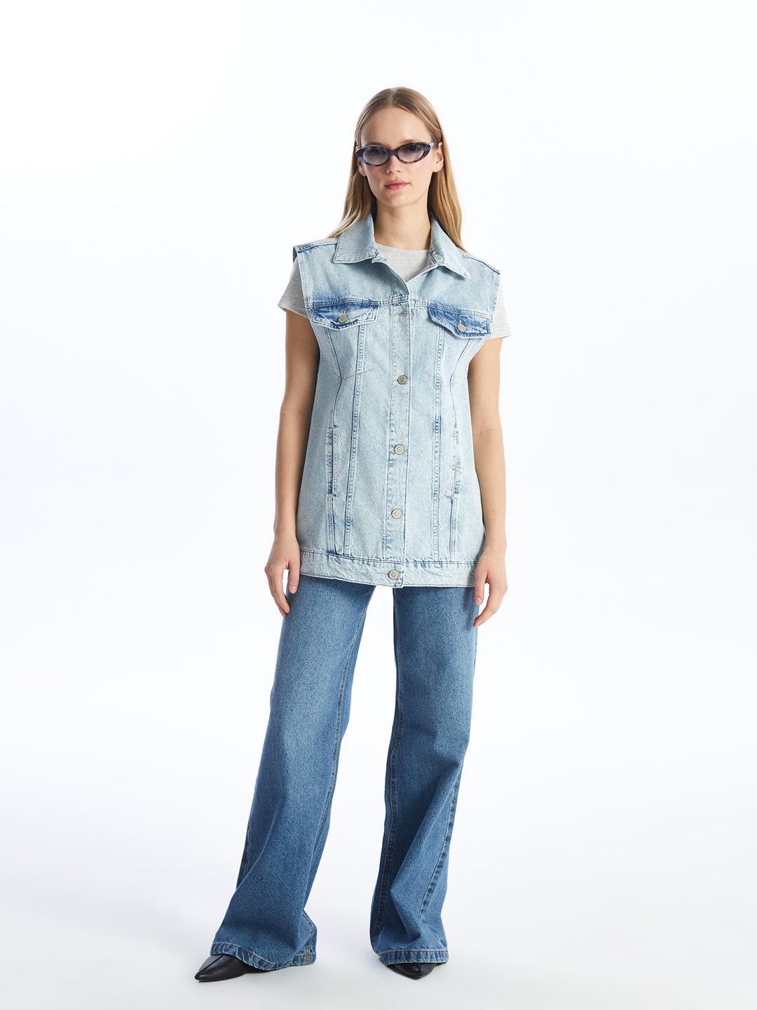 Shirt Collar Women Jean Vest