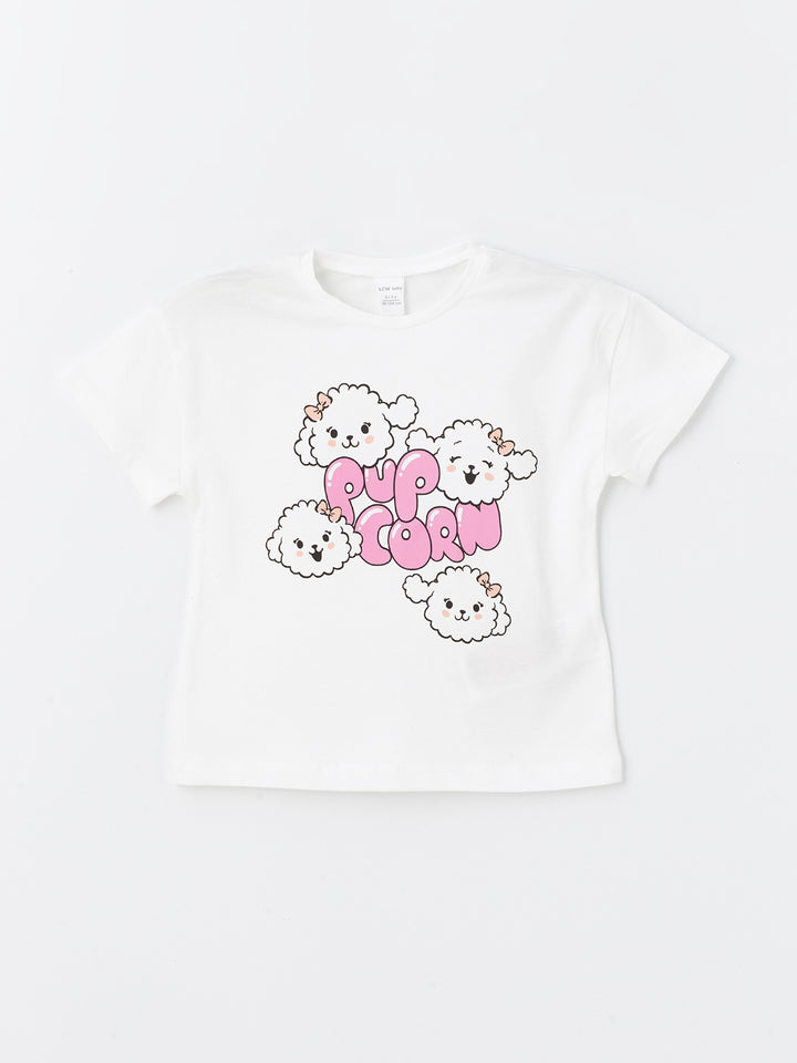 Crew Neck Printed Short Sleeve Baby Girl T-Shirt, 2 Pack