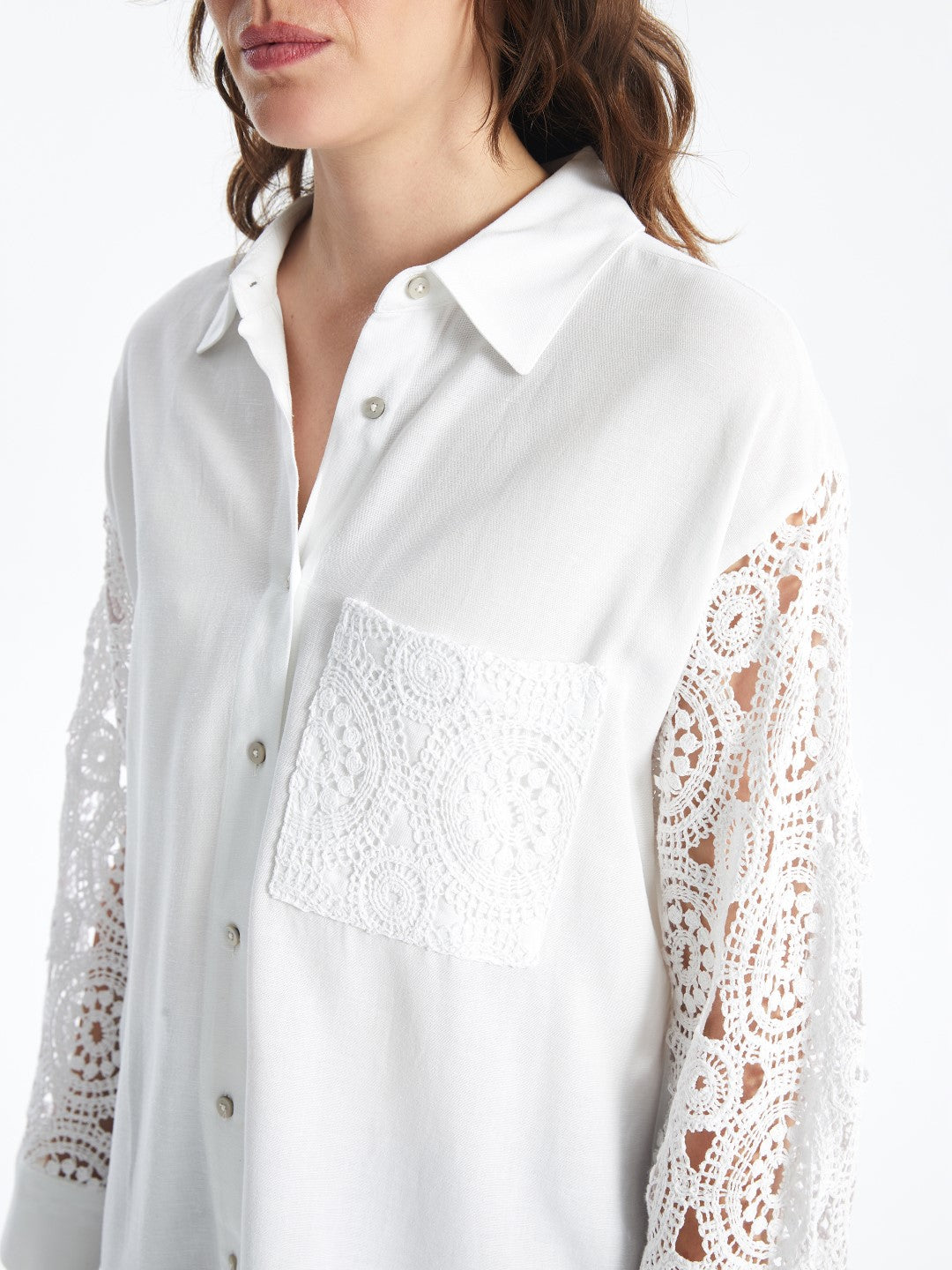 LCW Vision

Ecru Crochet Detail Oversize Linen Blend Women's Shirt