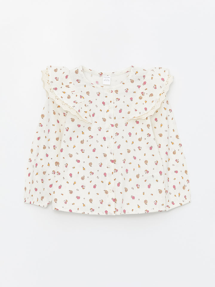 Bebe Collar Long Sleeve Flower Patterned Baby Girls Shirt