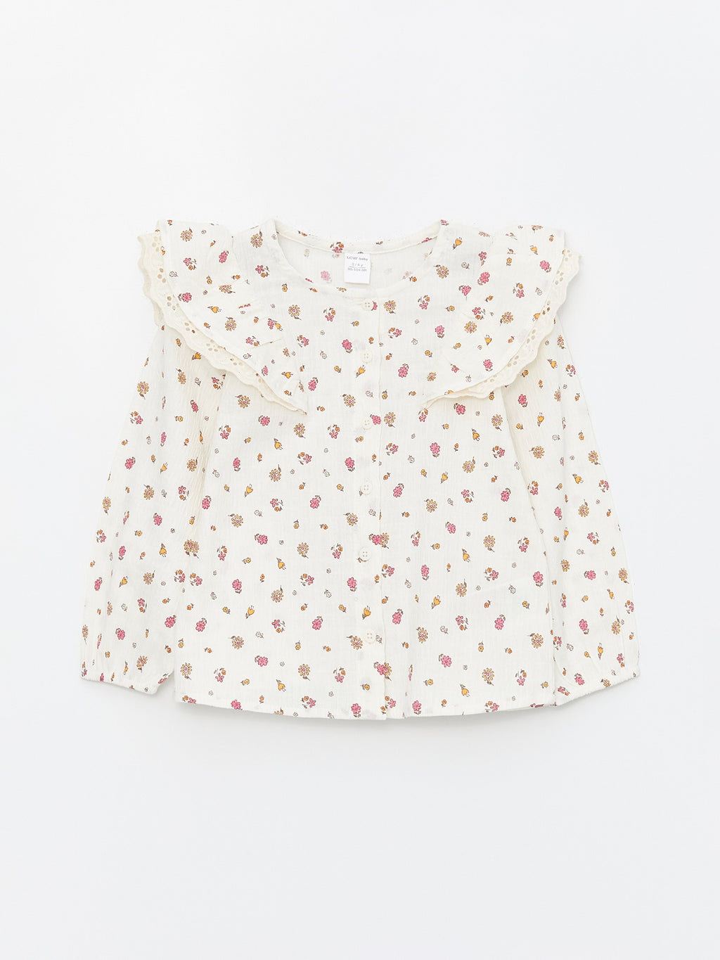 Bebe Collar Long Sleeve Flower Patterned Baby Girls Shirt