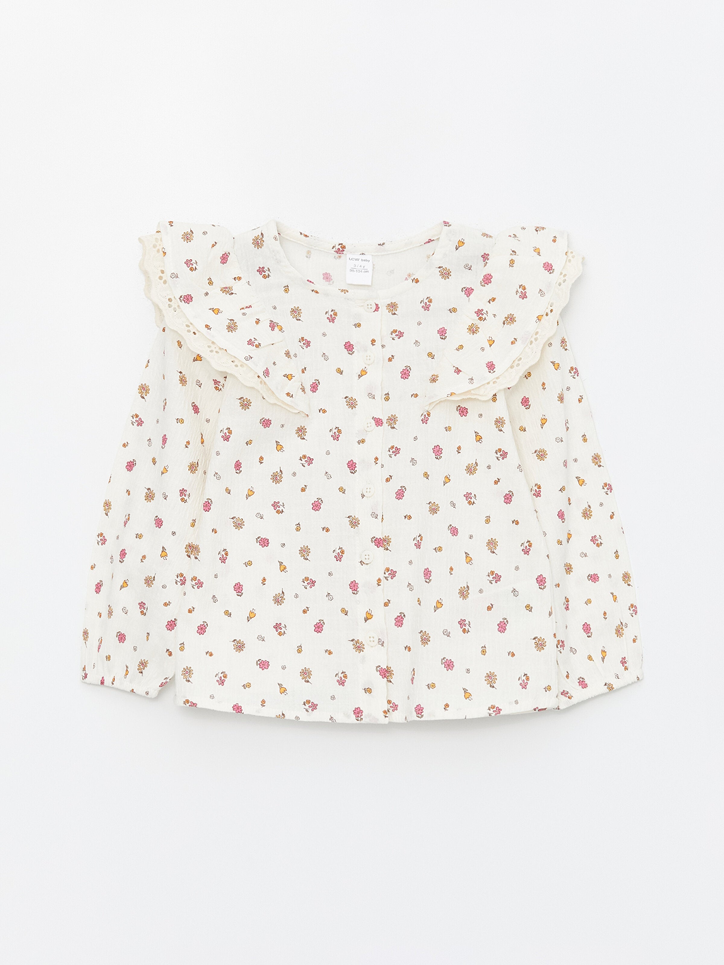 Bebe Collar Long Sleeve Flower Patterned Baby Girls Shirt