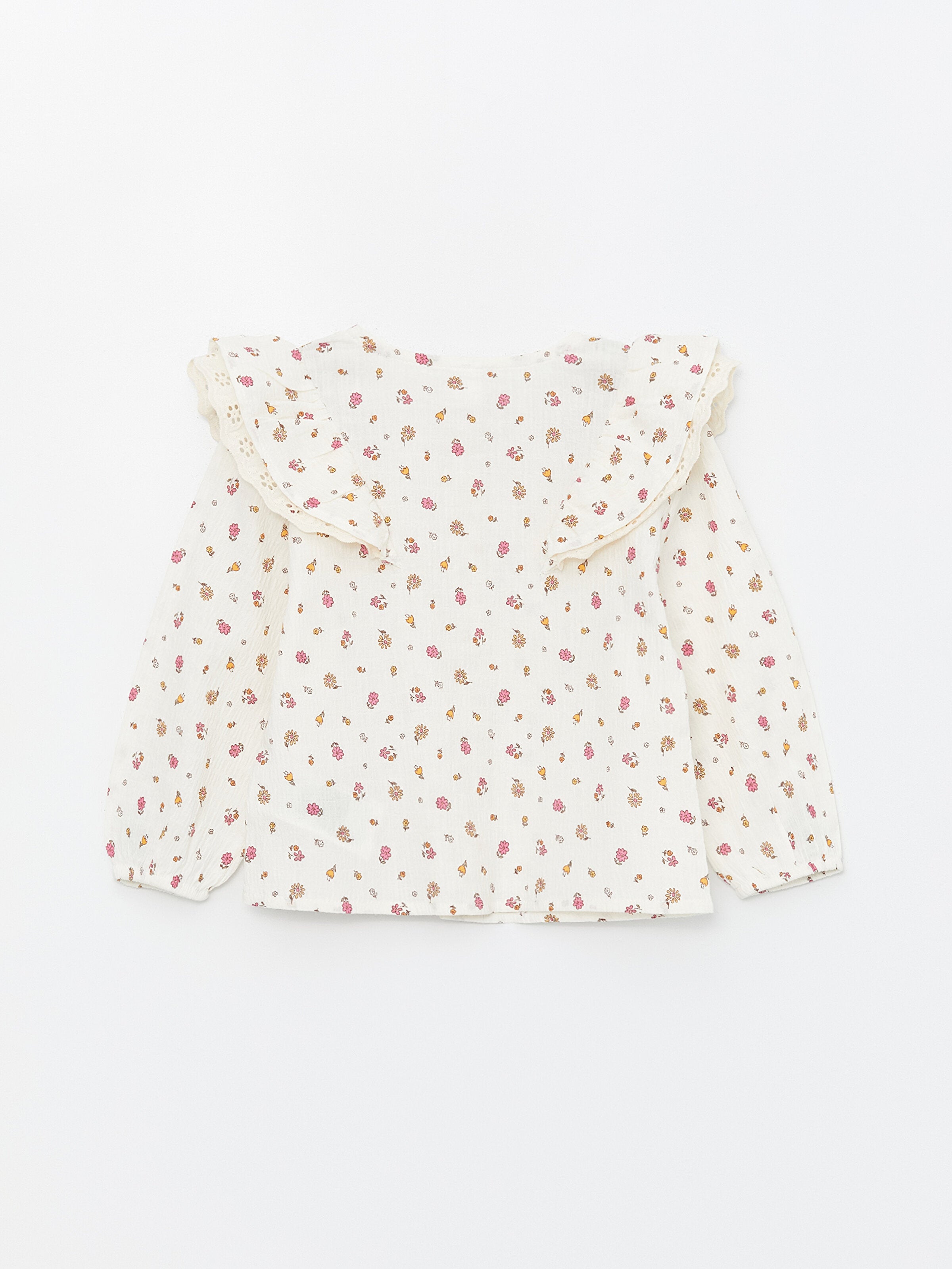 Bebe Collar Long Sleeve Flower Patterned Baby Girls Shirt