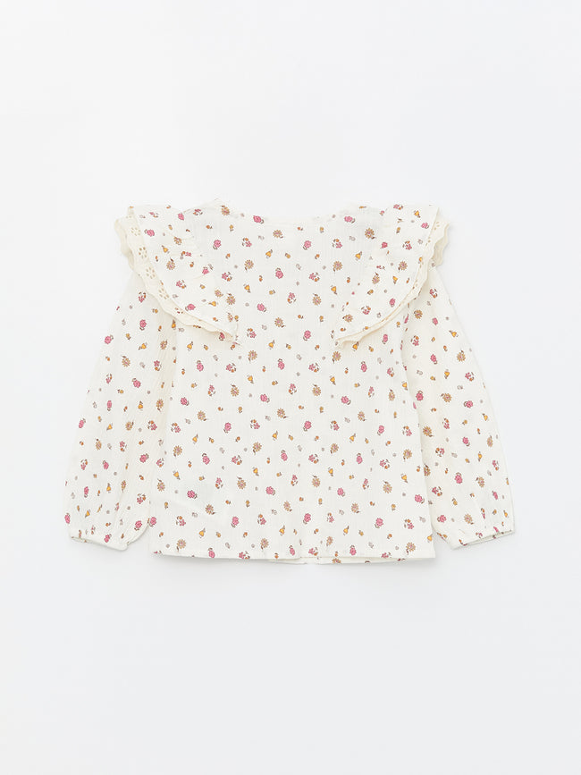 Bebe Collar Long Sleeve Flower Patterned Baby Girls Shirt Main Image