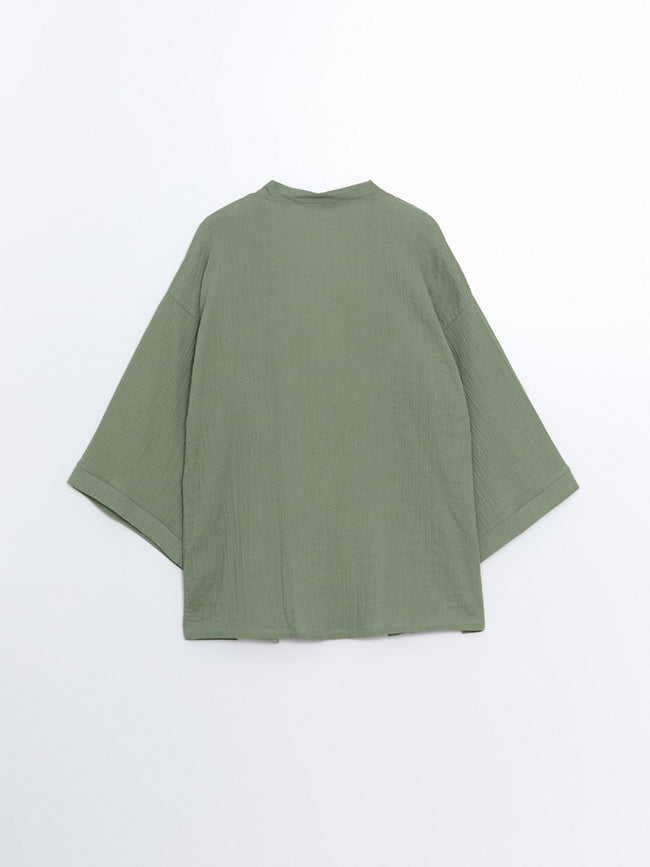 Shawl Collar Plain Long Sleeve Women's Kimono Main Image