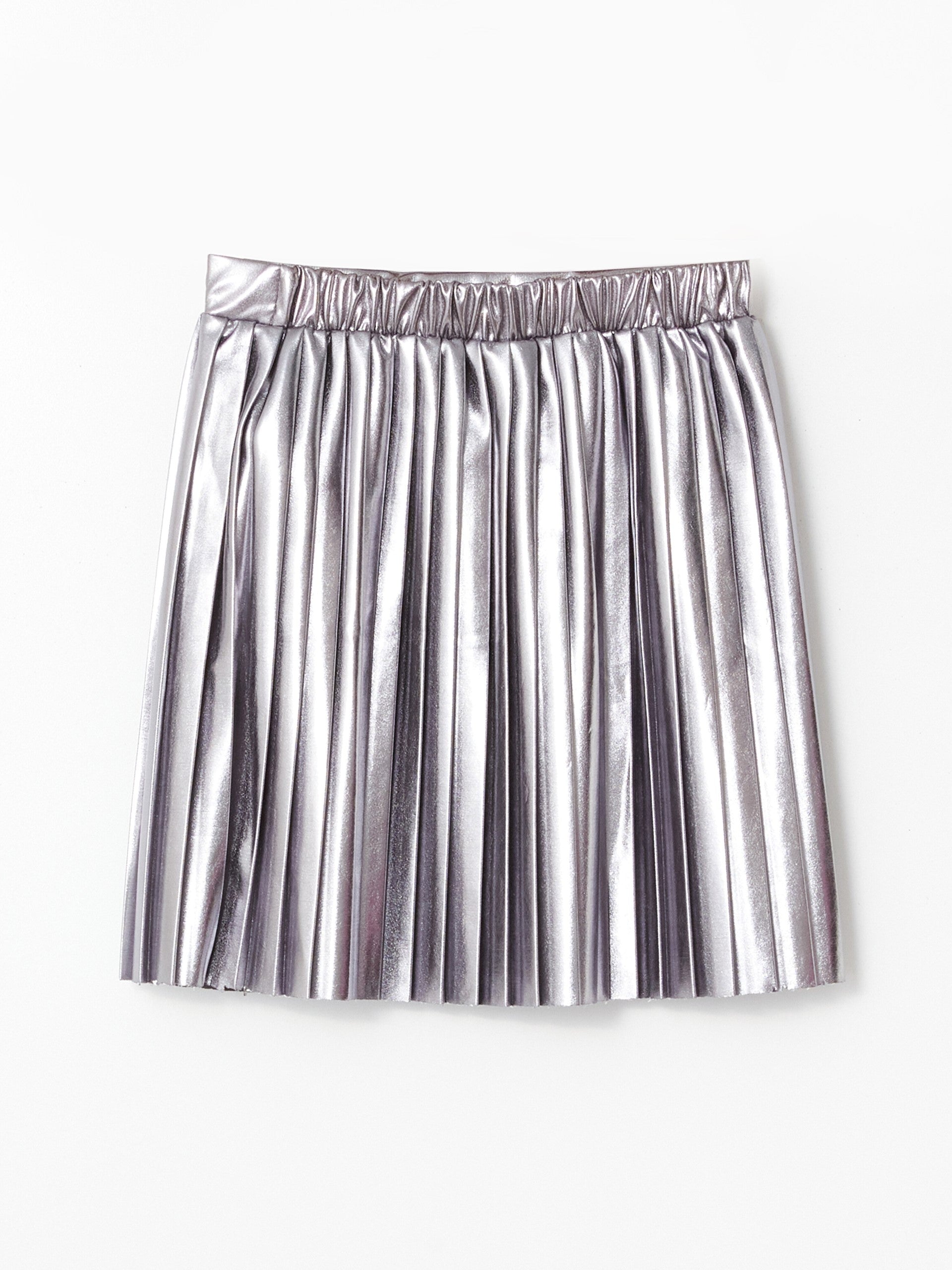 Elastic Waist Pleated Metallic Girls Skirt