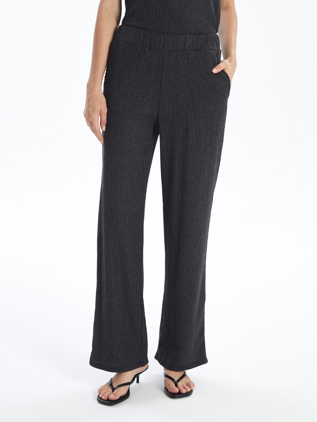 Elastic Waist Straight Wide Leg Women's Trousers