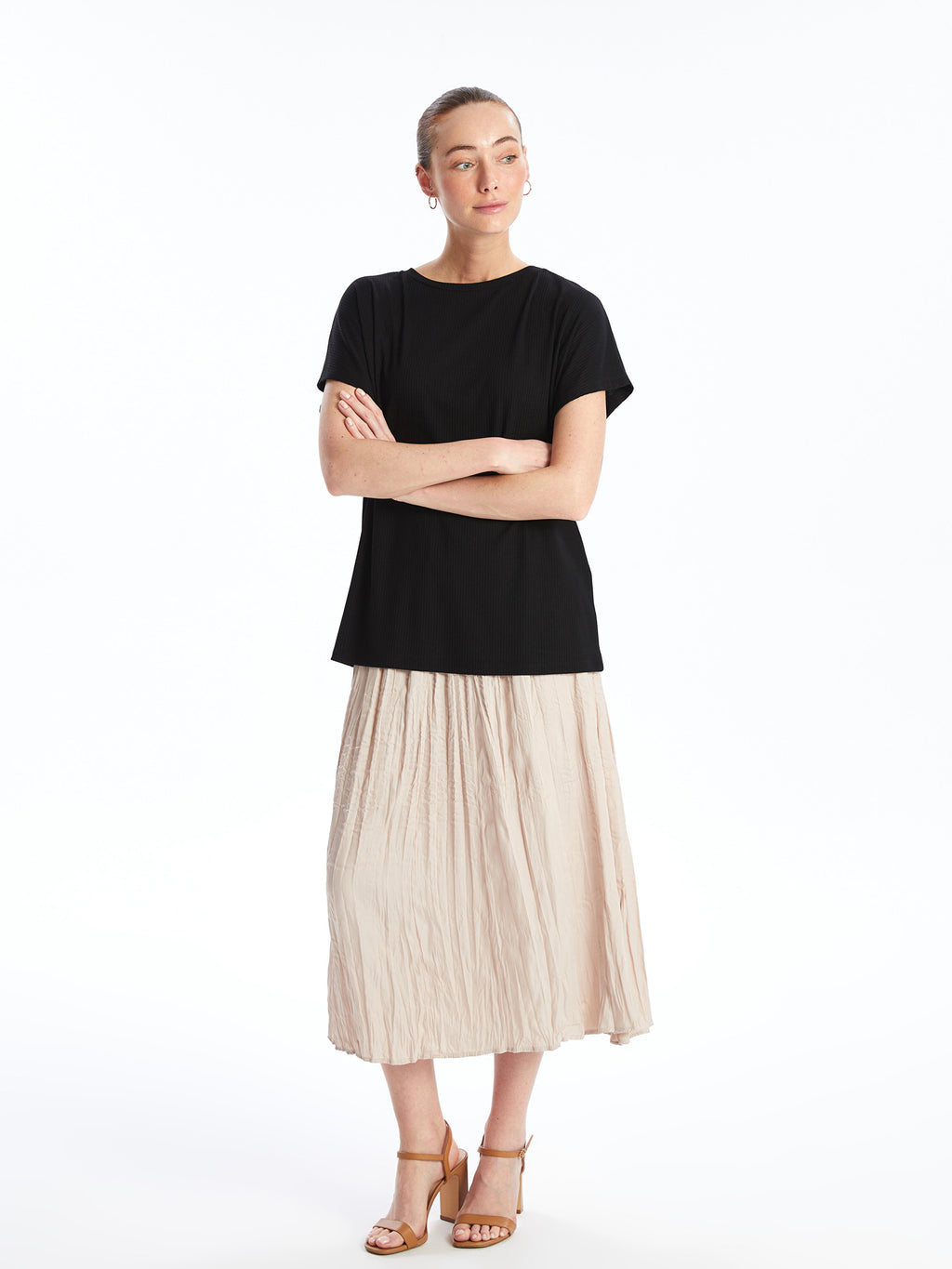 Crew Neck Plain Short Sleeve Women T-Shirt