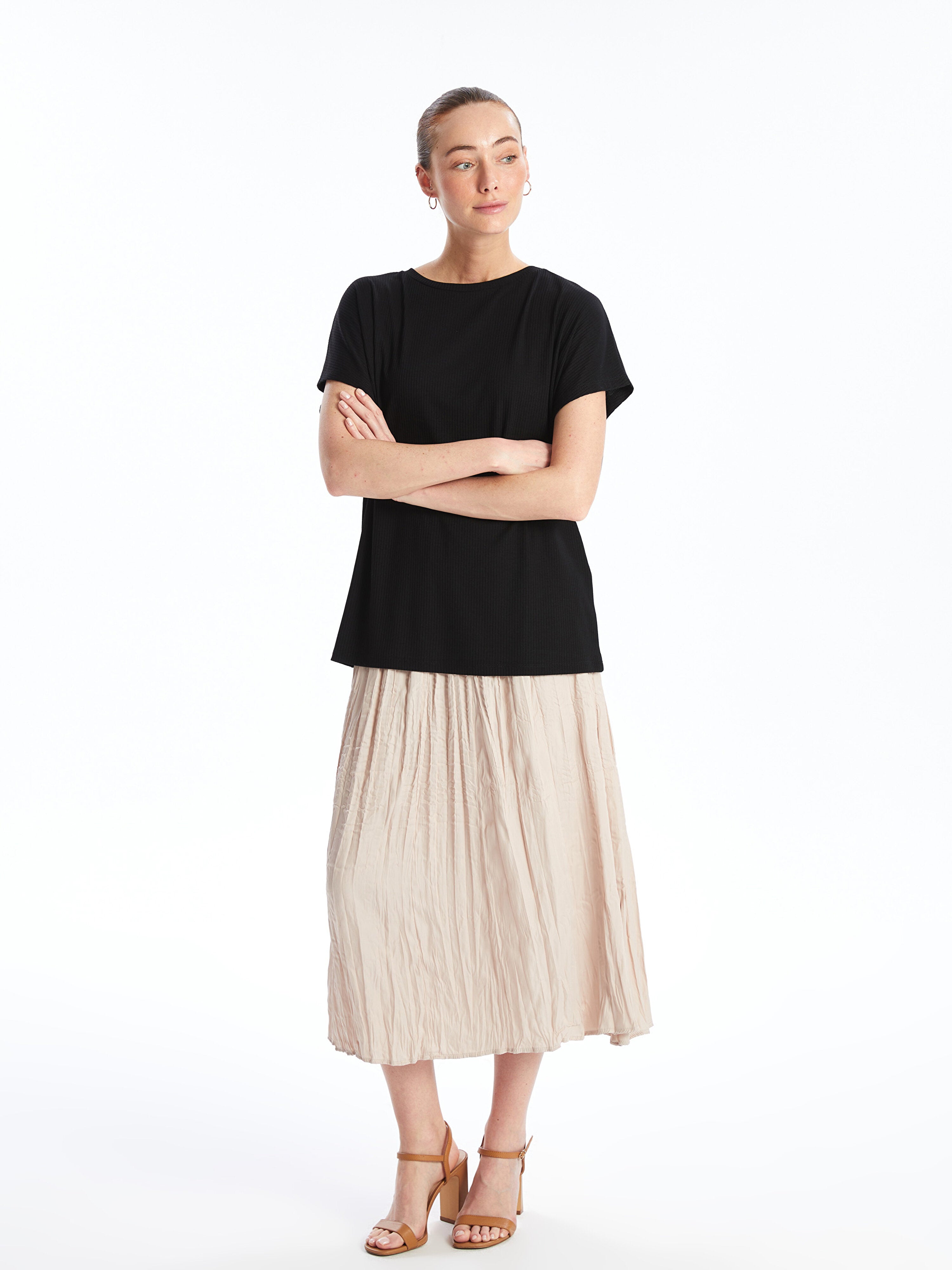 Crew Neck Plain Short Sleeve Women T-Shirt