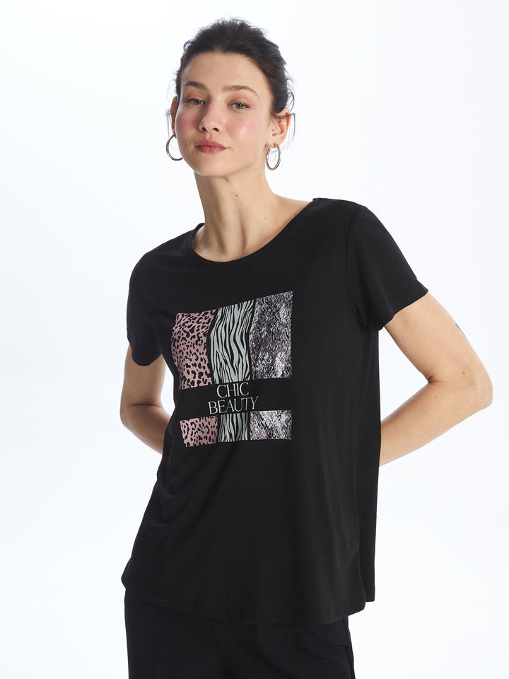 Crew Neck Printed Short Sleeve Women T-Shirt
