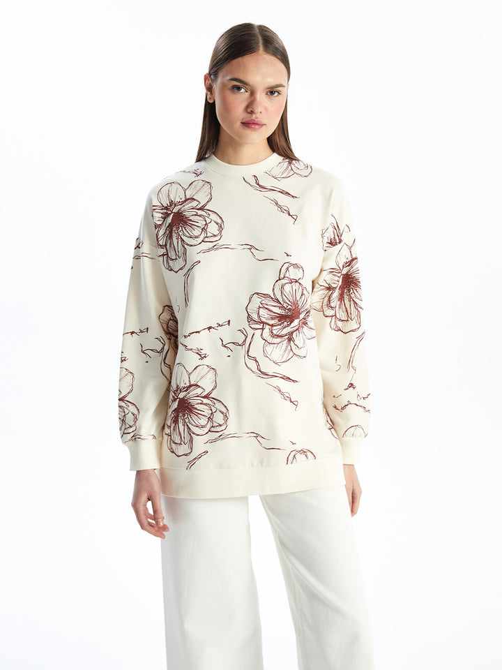 Crew Neck Patterned Women Sweatshirt Tunic