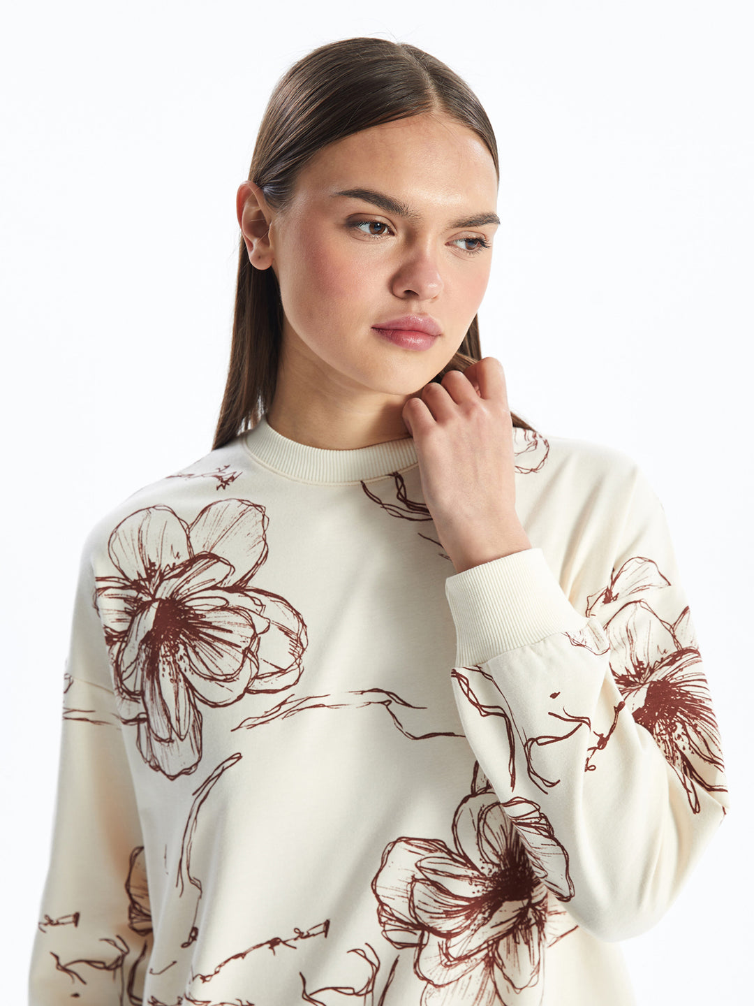 Crew Neck Patterned Women Sweatshirt Tunic