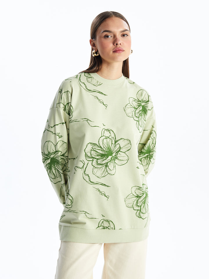 Crew Neck Patterned Women Sweatshirt Tunic