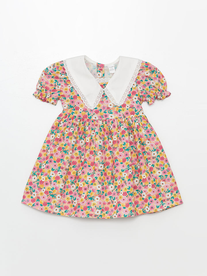 Bebe Collar Short Sleeve Floral Baby Girl Dress