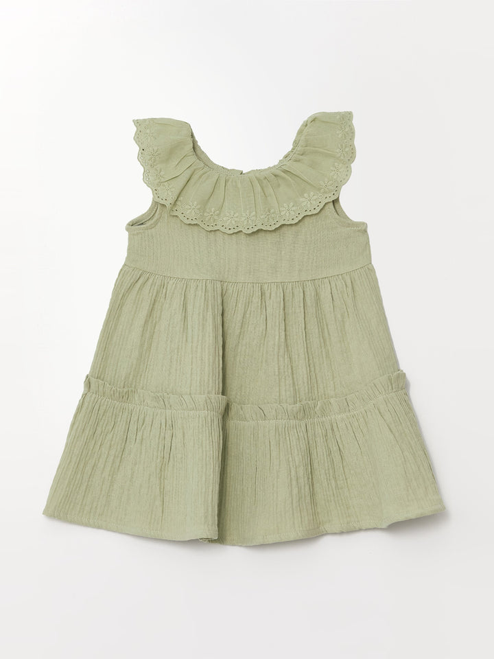 Crew Neck Short Sleeve Embroidered Baby Girl Dress