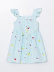 Square Neck Sleeveless Printed Baby Girl Dress
