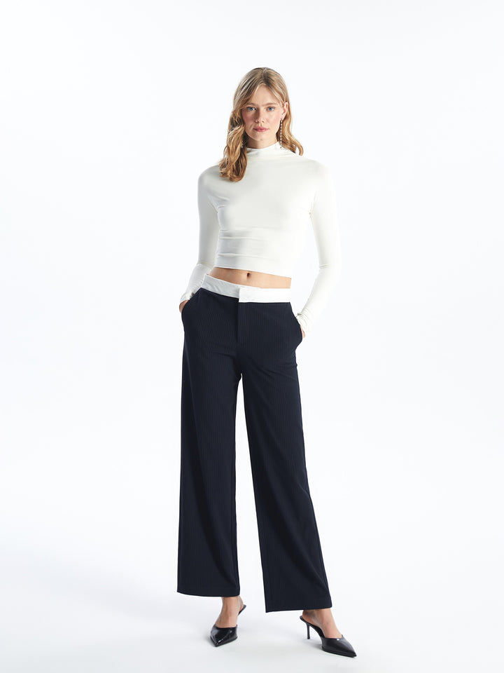 Standard Fit Striped Wide Leg Women Trousers