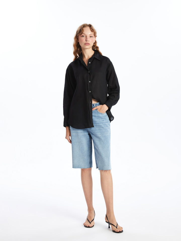 LCW Vision

New Black Plain Long Sleeve Oversize Linen Women's Shirt