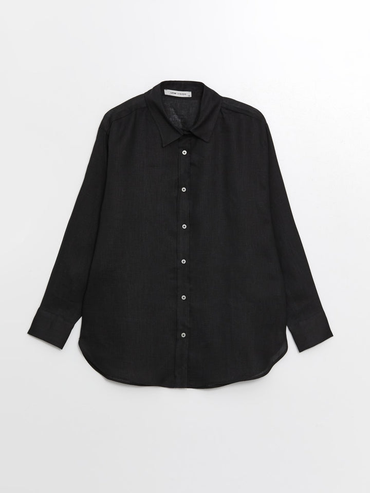 LCW Vision

New Black Plain Long Sleeve Oversize Linen Women's Shirt