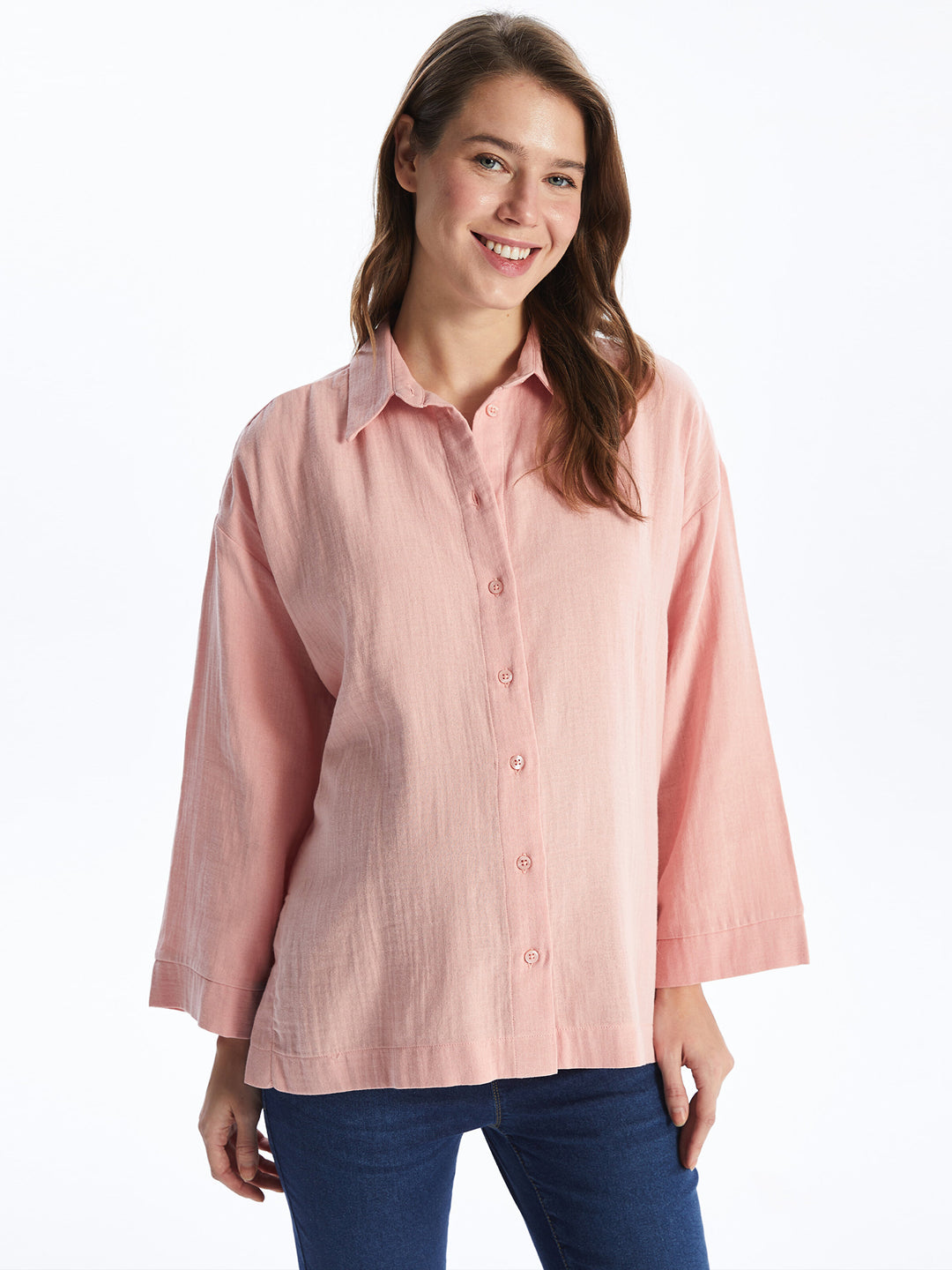 Plain Long Sleeve Oversize Muslin Maternity Shirt