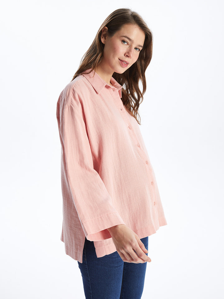 Plain Long Sleeve Oversize Muslin Maternity Shirt
