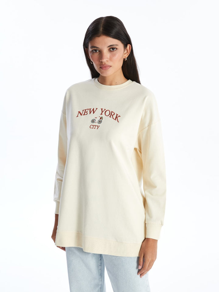 LCW Modest

Skin Color Crew Neck Embroidered Women's Sweatshirt Tunic