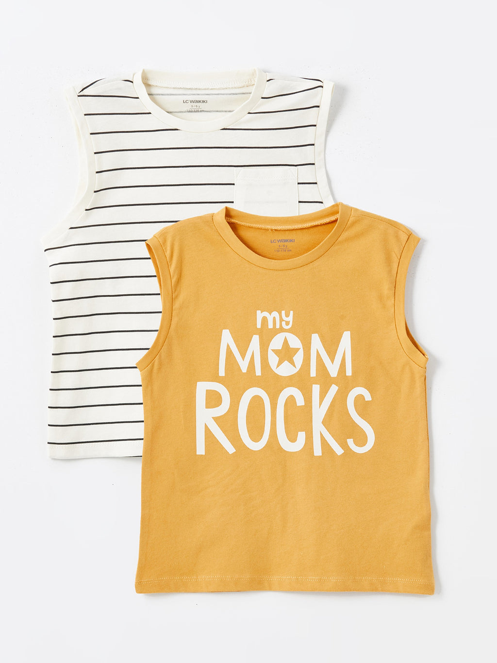 Crew Neck Printed Baby Boy Undershirt, Pack of 2