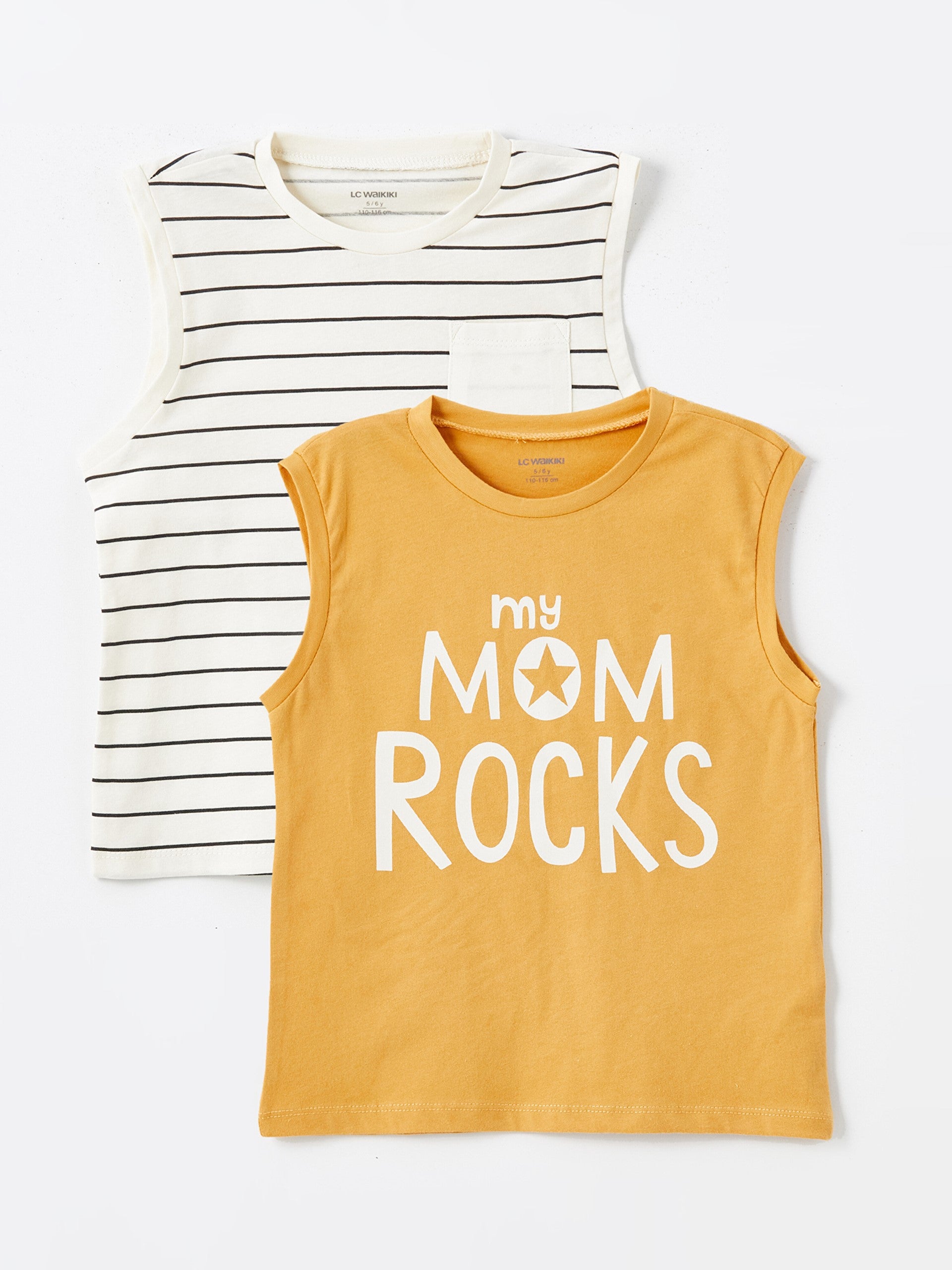 Crew Neck Printed Baby Boy Undershirt, Pack of 2