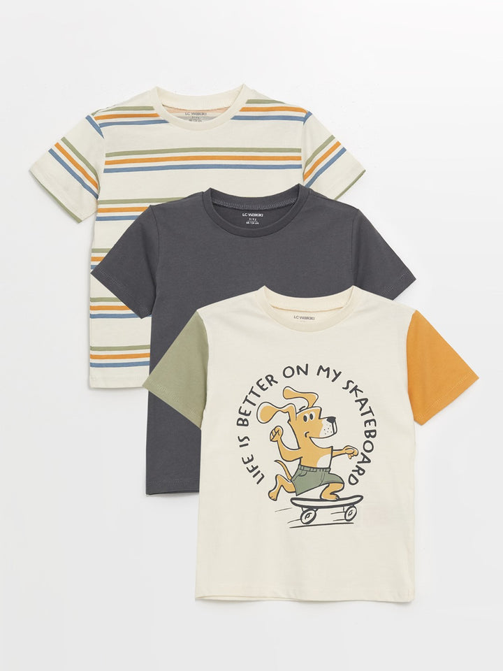 Crew Neck Short Sleeve Printed Baby Boy T-Shirt 3-Pack