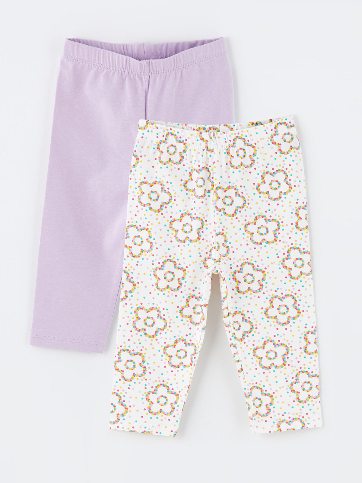 Elastic Waist Printed Baby Girl Tights, 2-Piece