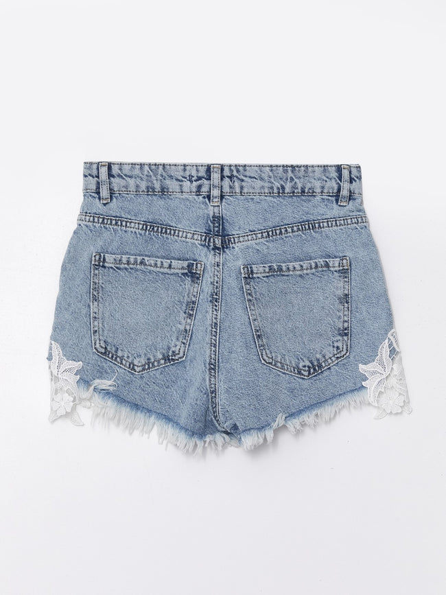 Standard Fit Lace Detailed Women's Jean Shorts Main Image
