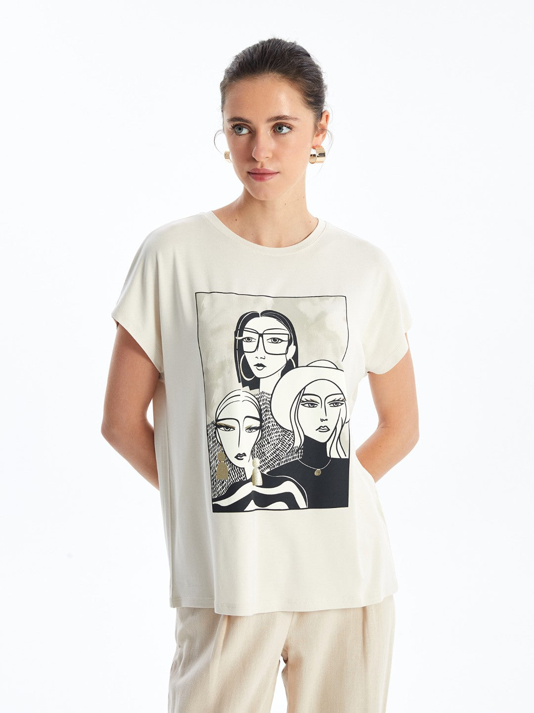 Crew Neck Printed Short Sleeve Women's T-Shirt