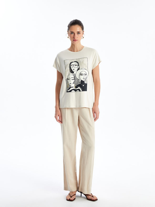 Crew Neck Printed Short Sleeve Women's T-Shirt Main Image