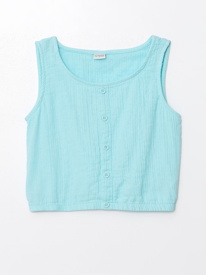 Crew Neck Girls Crop Blouse