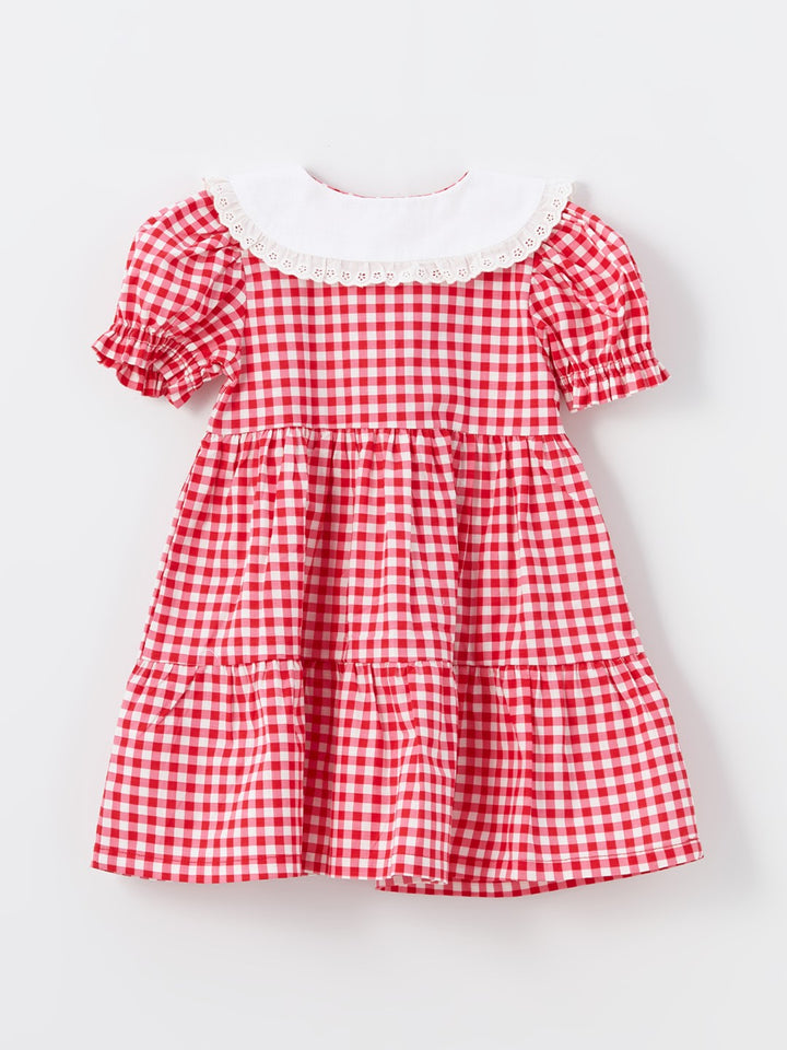 Baby Collar Short Sleeve Plaid Baby Girl Dress