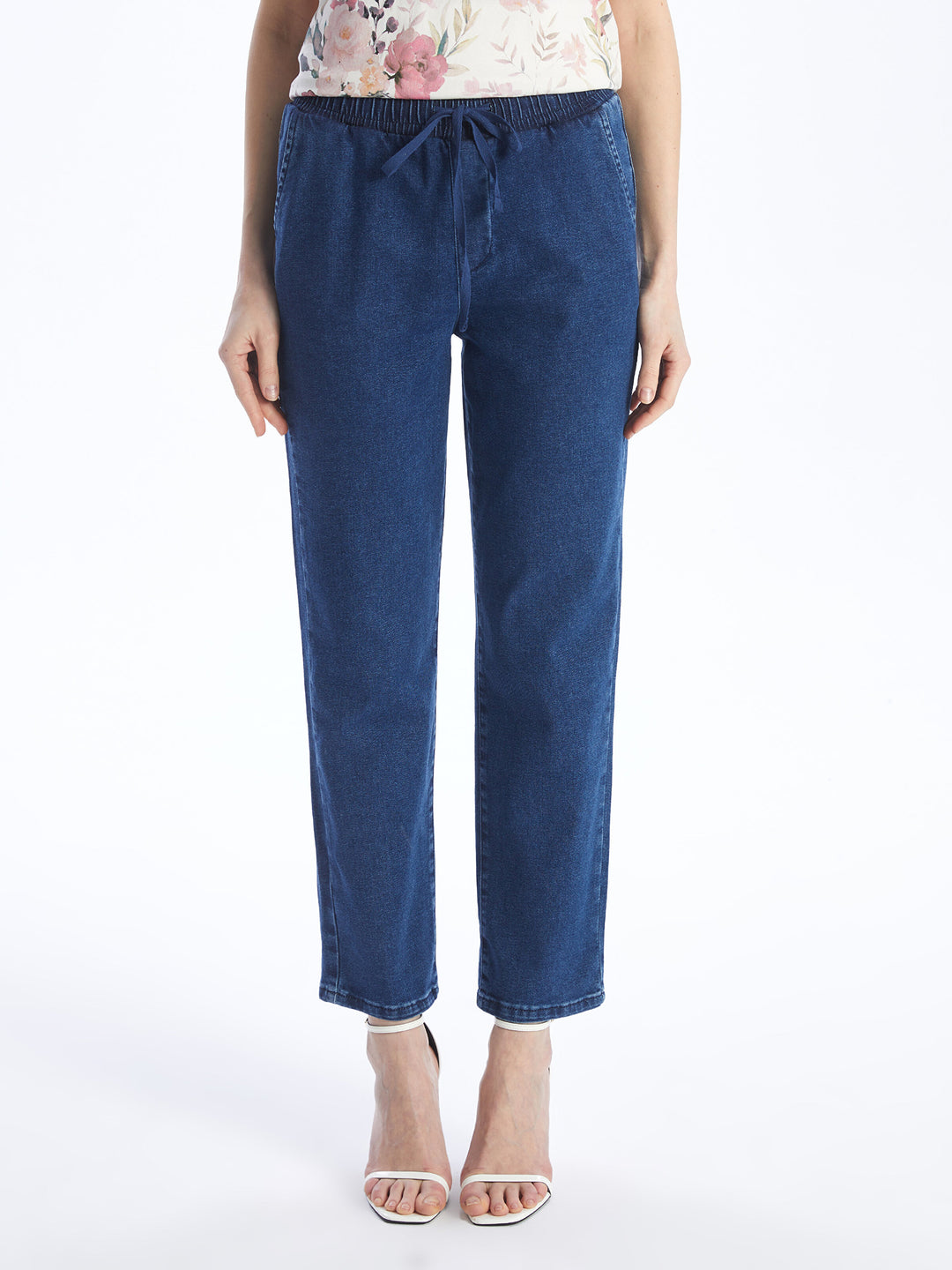 Straight Fit Women Jean Trousers With Elastic Waist