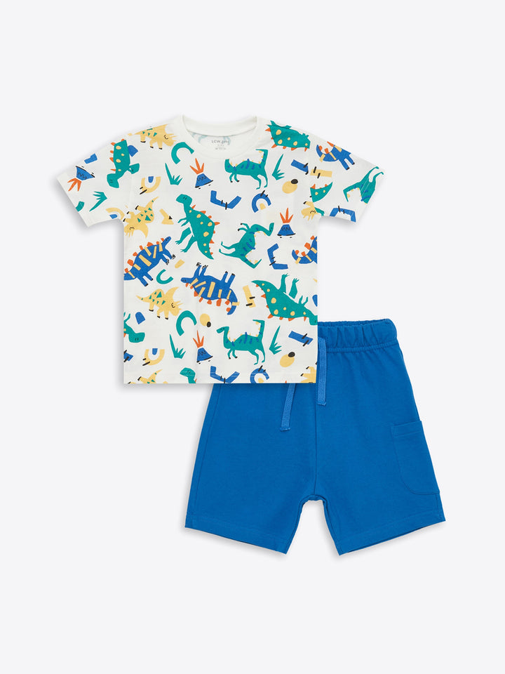 Crew Neck Printed Baby Boy T-Shirt and Shorts Set of 2