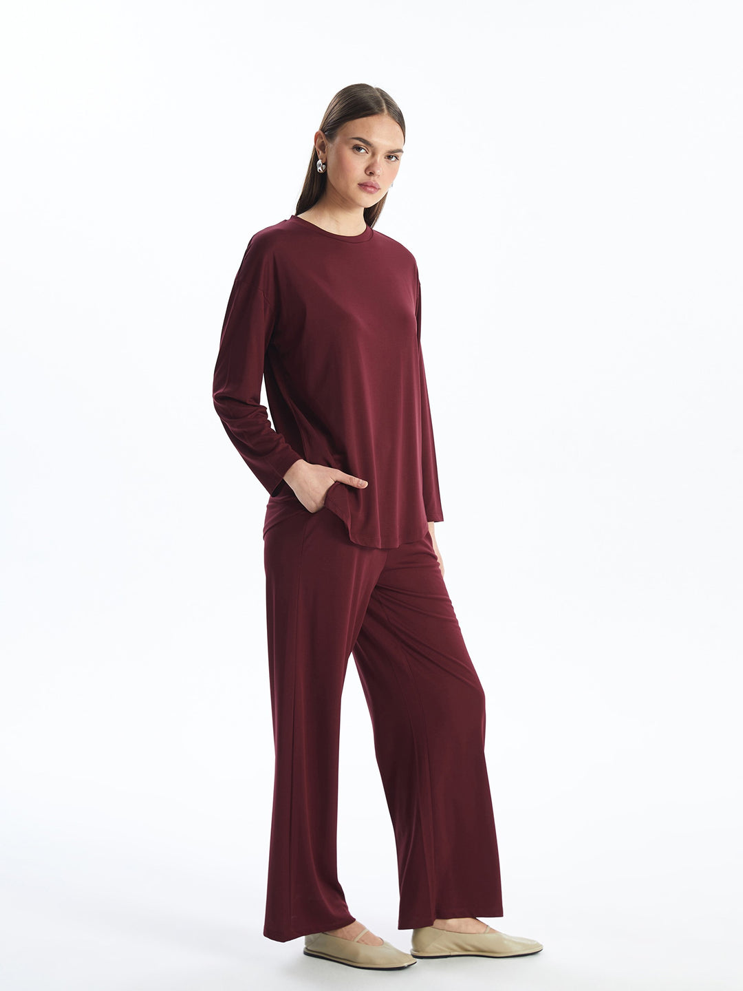 Straight Wide Leg Women Trousers with Elastic Waist